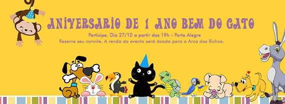 Dia 27 de outubro, tera, os produtos da Lojinha do Bicho de Rua estaro  venda na festa de aniversrio de 1 ano do Bem do Gato.